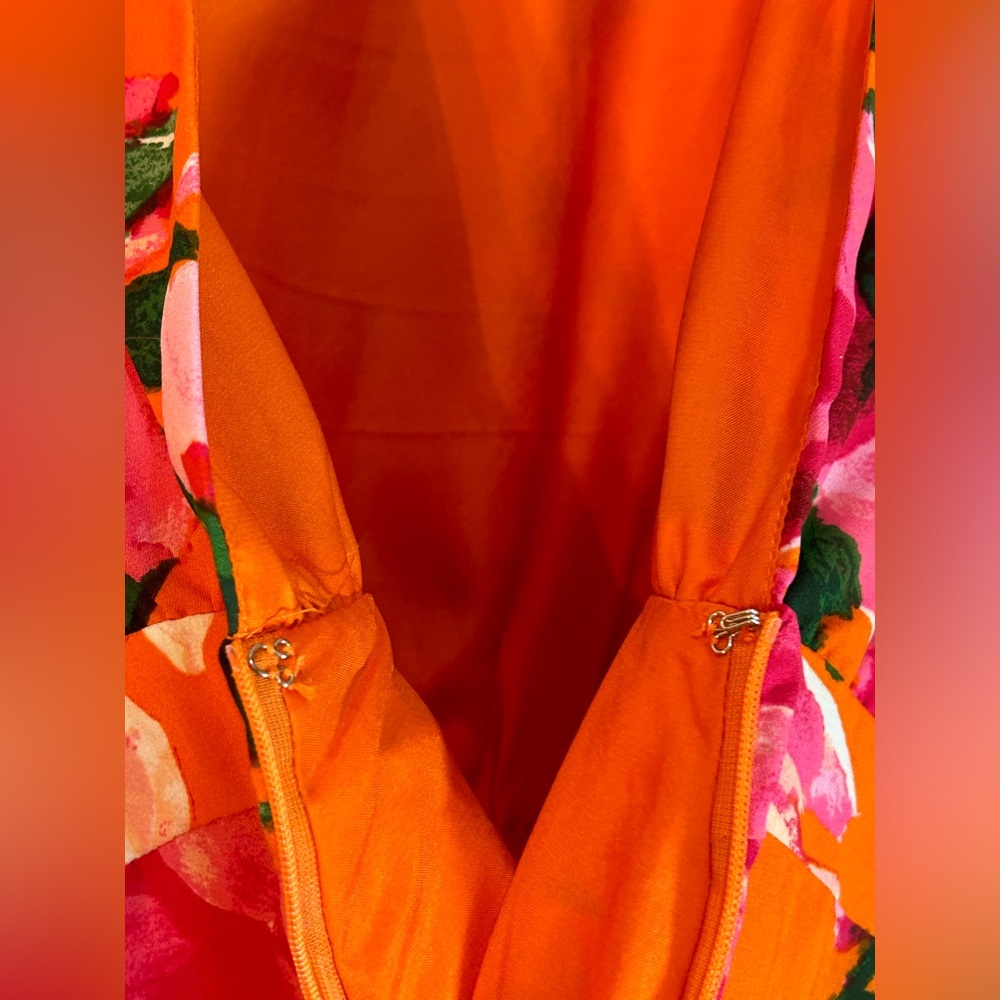 Lulu’s Sweetest Song Orange and Pink Floral Print Backless Long Sleeve Romper. - Picture 5 of 10